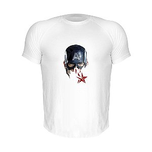 Camiseta Slim Nerderia e Lojaria capitao america geometrico Branca