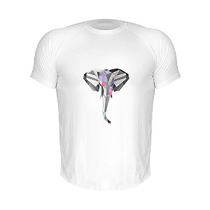 Camiseta Slim Nerderia e Lojaria elefante geometrico Branca