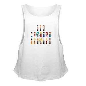 Camiseta Regata Nerderia e Lojaria 8bit personagens Branca