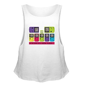 Camiseta Regata Nerderia e Lojaria game boy color Branca