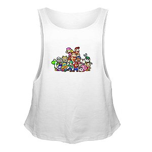 Camiseta Regata Nerderia e Lojaria mario bros turma Branca