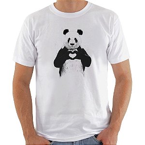 Camiseta Basica Nerderia e Lojaria panda coraçao Branca
