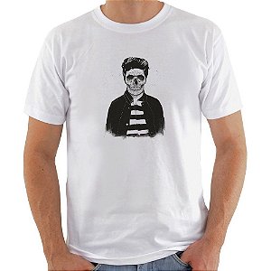 Camiseta Basica Nerderia e Lojaria caveira stilo Branca