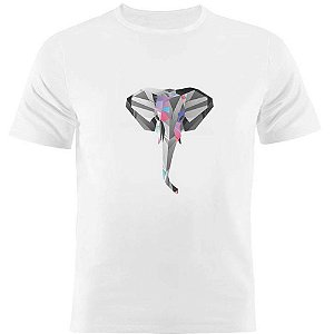 Camiseta Basica Nerderia e Lojaria elefante geometrico Branca