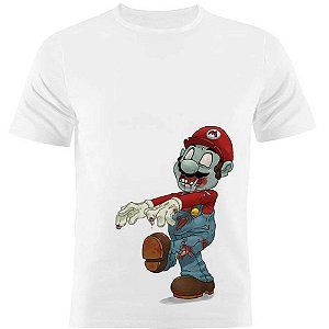 Camiseta Basica Nerderia e Lojaria mario zumbi Branca