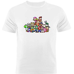 Camiseta Basica Nerderia e Lojaria mario bros turma Branca