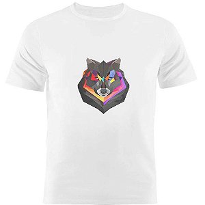 Camiseta Basica Nerderia e Lojaria lobo geometrico Branca