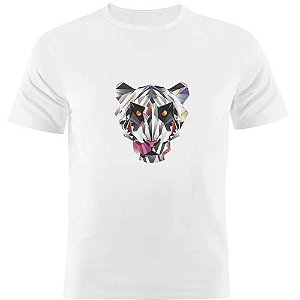 Camiseta Basica Nerderia e Lojaria pantera geometrica Branca