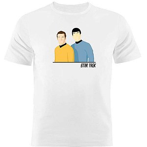 Camiseta Basica Nerderia e Lojaria star trek minimalista Branca