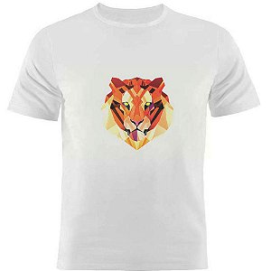 Camiseta Basica Nerderia e Lojaria tigre geometrico Branca