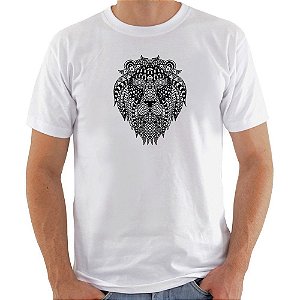 Camiseta Basica Nerderia e Lojaria leao psicodelico Branca