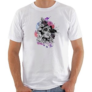 Camiseta Basica Nerderia e Lojaria mulher rosas Branca