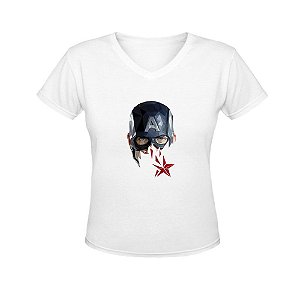 Camiseta Gola V Nerderia e Lojaria capitao america geometrico BRANCA