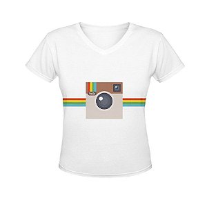 Camiseta Gola V Nerderia e Lojaria instagram BRANCA