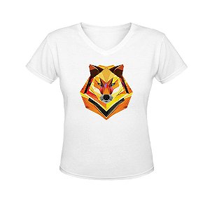 Camiseta Gola V Nerderia e Lojaria raposa geometrica BRANCA