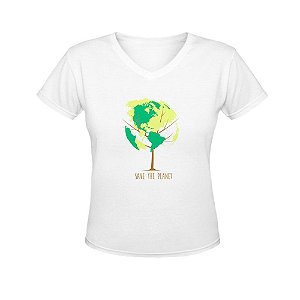 Camiseta Gola V Nerderia e Lojaria save the planet BRANCA