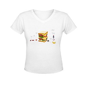 Camiseta Gola V Nerderia e Lojaria sanduba BRANCA