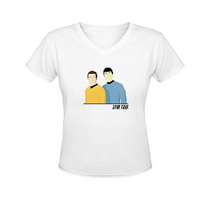 Camiseta Gola V Nerderia e Lojaria star trek minimalista BRANCA