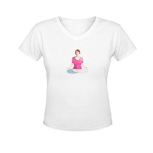 Camiseta Gola V Nerderia e Lojaria yoga BRANCA