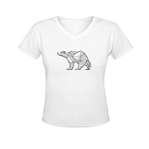 Camiseta Gola V Nerderia e Lojaria urso geometrico BRANCA