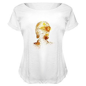 Camiseta Baby Look Nerderia e Lojaria c3po splash BRANCA