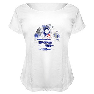 Camiseta Baby Look Nerderia e Lojaria r2d2 splash BRANCA