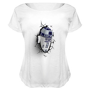 Camiseta Baby Look Nerderia e Lojaria r2d2 3d BRANCA