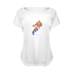 Camiseta Baby Look Nerderia e Lojaria basquete geometrico BRANCA