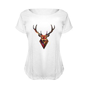 Camiseta Baby Look Nerderia e Lojaria alce geometrico BRANCA