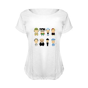 Camiseta Baby Look Nerderia e Lojaria chaves personagens BRANCA