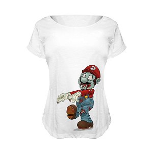 Camiseta Baby Look Nerderia e Lojaria mario zumbi BRANCA