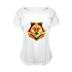 Camiseta Baby Look Nerderia e Lojaria raposa geometrica BRANCA