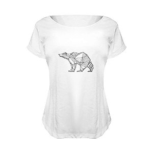 Camiseta Baby Look Nerderia e Lojaria urso geometrico BRANCA