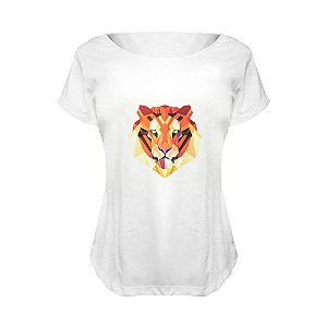 Camiseta Baby Look Nerderia e Lojaria tigre geometrico BRANCA