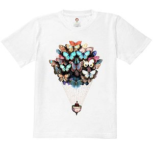 Camiseta Infantil Nerderia e Lojaria balao de borboletas BRANCA