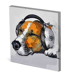 Tela Canvas 30X30 cm Nerderia e Lojaria cachorro de fone colorido