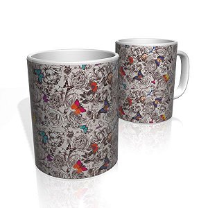 Caneca De Porcelana Nerderia e Lojaria butterflys 2 colorido