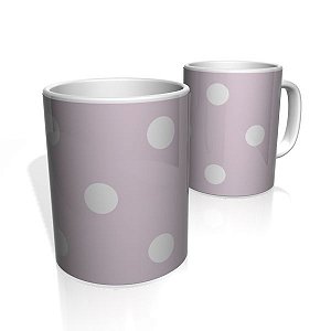 Caneca De Porcelana Nerderia e Lojaria lilas bolas brancas colorido