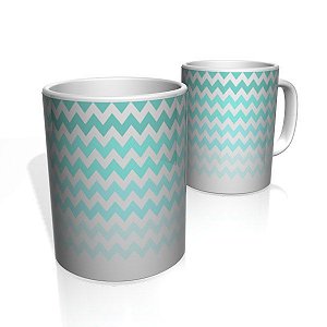 Caneca De Porcelana Nerderia e Lojaria linhas zigzag tons azul colorido