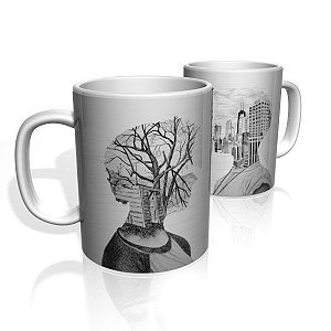 Caneca De Porcelana Nerderia e Lojaria mente cidade natureza colorido