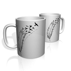 Caneca De Porcelana Nerderia e Lojaria pena birds colorido