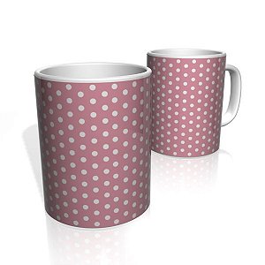 Caneca De Porcelana Nerderia e Lojaria rosa bolinhas brancas 6 colorido