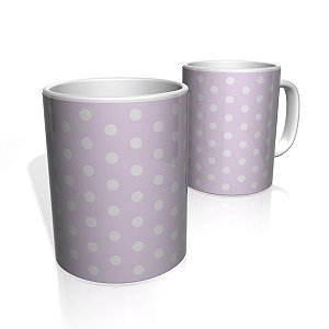 Caneca De Porcelana Nerderia e Lojaria roxo bolinhas brancas 2 colorido