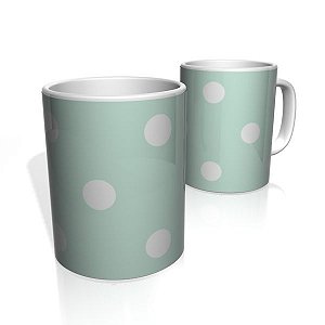 Caneca De Porcelana Nerderia e Lojaria verde agua bolas brancas colorido