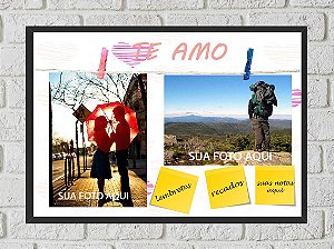 Quadro Porta Foto e Recadinho com Varal 23x33cm te amo 2 preto