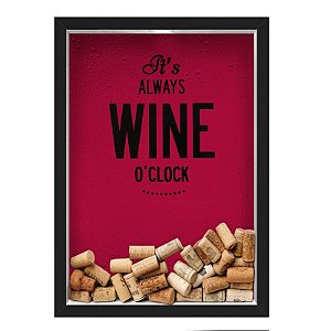 QUADRO CAIXA 33X43 cm  PORTA ROLHA VINHO NERDERIA E LOJARIA vinho wine o clock preto