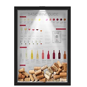 Quadro Caixa Porta Rolha de Vinho 33x43 cm (Com Led) Lojaria e Nerderia. led vinho wine guide preto