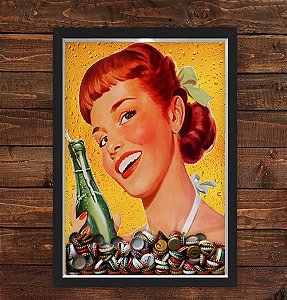 QUADRO CAIXA 33X43  PORTA TAMPINHA CERVEJA NERDERIA E LOJARIA pin up girl bebida preto