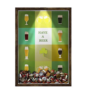 Quadro Caixa 33x43 cm Porta Tampinha Cerveja (Com Led) Nerderia e Lojaria led cerveja have a beer madeira