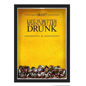 QUADRO CAIXA 33X43 cm PORTA TAMPINHA CERVEJA NERDERIA E LOJARIA cerveja drunk preto